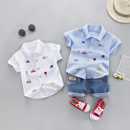 Summer Kids Toddler Boy Clothing Set Car Shirt Jeans 1 2 3 4 Years Short Sleeve Cotton Suit Children Clothes Boys Outfit
