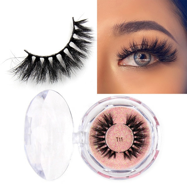 LEHUAMAO Mink Eyelashes 3D Mink Lashes Thick HandMade Full Strip Lashes Cruelty Free Mink Lashes Reusable False Eyelashes Makeup