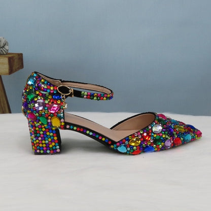 Women wedding shoes with matching bags Multicolored Crystal Thick High heels Ladies Party Dress shoes women Pumps super big size