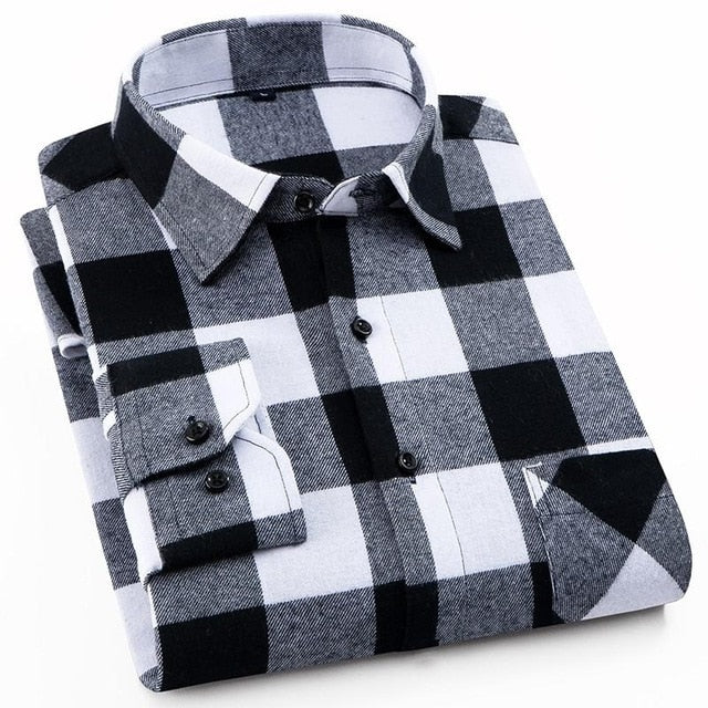 Flannel Plaid Shirt Men Cotton 2019 Spring Autumn New Male Casual Long Sleeve Shirt Plus size High Quality Warm Man Clothes