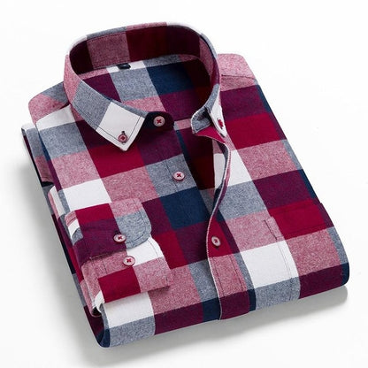 Flannel Plaid Shirt Men Cotton 2019 Spring Autumn New Male Casual Long Sleeve Shirt Plus size High Quality Warm Man Clothes