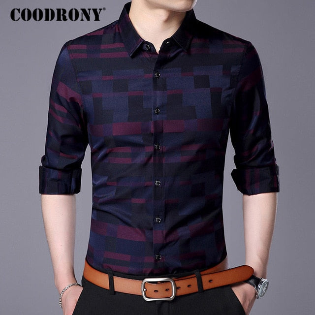 COODRONY Men Shirt Mens Business Casual Shirts 2020 New Arrival Men Famous Brand Clothing Plaid Long Sleeve Camisa Masculina 712