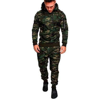 NEW Tracksuit Autumn Winter Camou Hoodies Casual Sweat Suits Drawstring Pullover Outfit Sportswear Men 2 Piece Set Plus Size