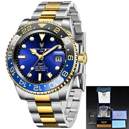 2020 New LIGE Sapphire Watches For Men Luxury Brand Ceramic Bezel GMT Automatic Watch 100M Waterproof Sport Mechanical Men Watch