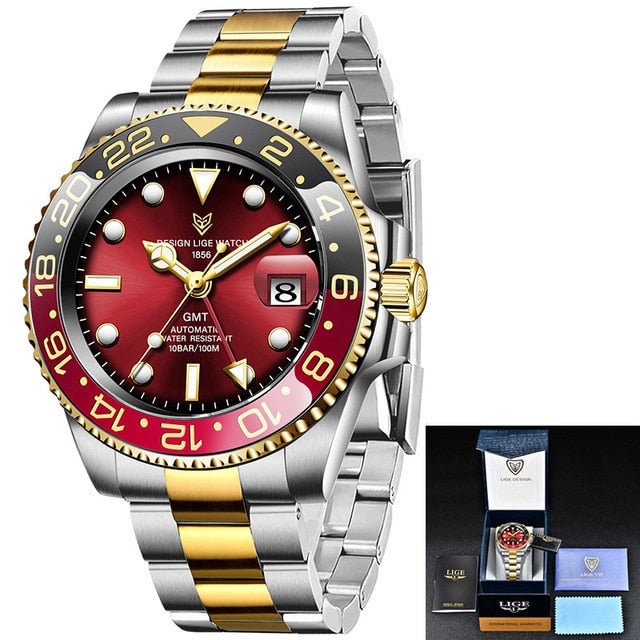 2020 New LIGE Sapphire Watches For Men Luxury Brand Ceramic Bezel GMT Automatic Watch 100M Waterproof Sport Mechanical Men Watch