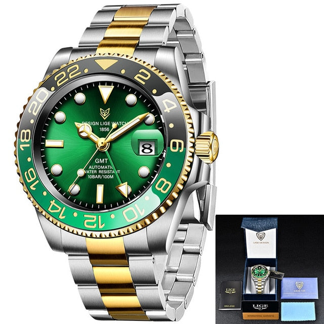 2020 New LIGE Sapphire Watches For Men Luxury Brand Ceramic Bezel GMT Automatic Watch 100M Waterproof Sport Mechanical Men Watch