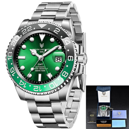 2020 New LIGE Sapphire Watches For Men Luxury Brand Ceramic Bezel GMT Automatic Watch 100M Waterproof Sport Mechanical Men Watch