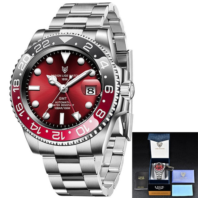 2020 New LIGE Sapphire Watches For Men Luxury Brand Ceramic Bezel GMT Automatic Watch 100M Waterproof Sport Mechanical Men Watch