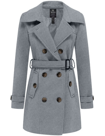Wantdo Women Winter Trench Jacket Double Breasted Pea Coat With Belt Pockets Mid-Long Plaid Windbreaker Female Coat Outerwear