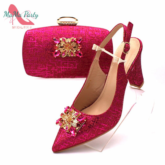 Fashionable African Shoes and Bag Set Italian Sets in Fuchsia Color Nigerian Shoes with Matching Bags for Royal Wedding Party