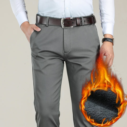ICPANS Big Size 40 42 44 Winter Pants Men Fleece Warm Thicken Casual Pants Business Fashion Classic Stretch Trousers Male Black
