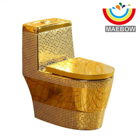 Glden Mosic One Piece Closestool Cyclone Fluishing S-Trap Floor Mounted  Luxious Gold Toilet