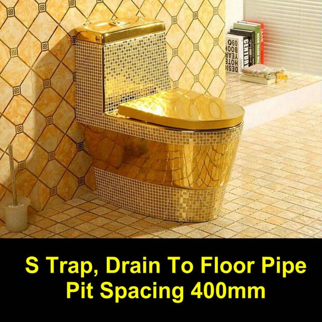 Glden Mosic One Piece Closestool Cyclone Fluishing S-Trap Floor Mounted  Luxious Gold Toilet