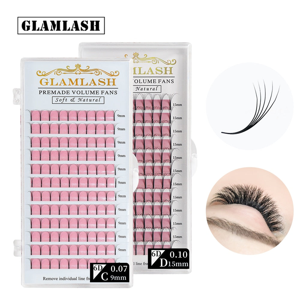 GLAMLASH 2D 3D 4D 5D 6D Long Stem False Lashes Premade Russian Volume Fans Faux Mink Premade Eyelash Extensions Makeup Cilios