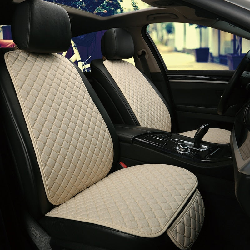 Linen Flax Car Seat Cover Protector Front Seat Back Cushion Pad Mat Auto Front Automotive interior Styling Truck SUV or Van