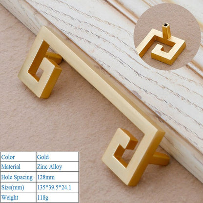 Chinese Shoe Cabinet Push Pull Door Handle Gold Imitation Copper Zinc Alloy Decorative Furniture Drawer Flush Handles