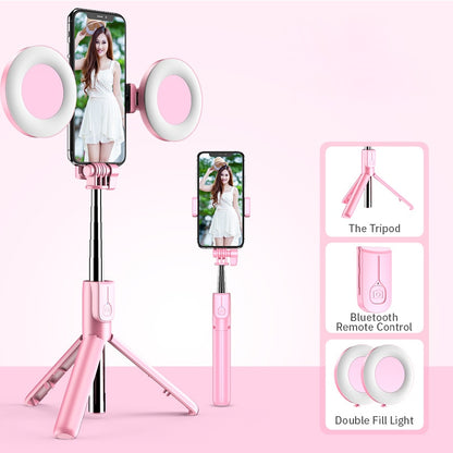 4in1 Wireless bluetooth Selfie Stick LED Ring light Extendable Handheld Monopod Live Tripod for iPhone X 8 Android smartphone