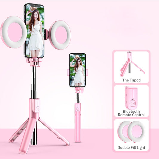4in1 Wireless bluetooth Selfie Stick LED Ring light Extendable Handheld Monopod Live Tripod for iPhone X 8 Android smartphone