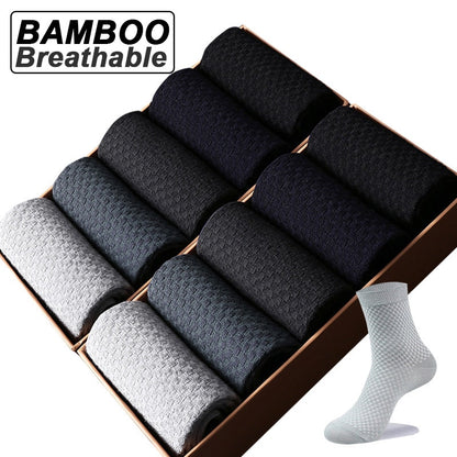 High Quality 10 Pairs/lot Men Bamboo Fiber Socks Men Breathable Compression Long Socks Business Casual Male Large size 38-45