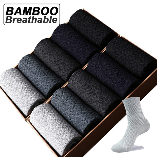 High Quality 10 Pairs/lot Men Bamboo Fiber Socks Men Breathable Compression Long Socks Business Casual Male Large size 38-45