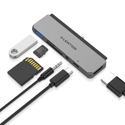 USB C Multi-Port Hub for New iPad Pro 11/12.9, with 4K HDMI, USB 3.0, SD/Micro SD Card Readers, Power Delivery and 3.5mm Aux