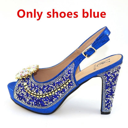 Ladies Italian Leather Shoe and Bag Set Blue Color Italian Shoe with Matching Bag Set 2018 Nigerian Shoes and Bag Set for Party