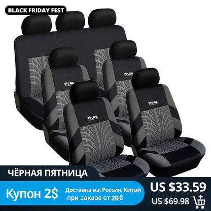 7PCS Track Detail Style Car Seat Covers Set Polyester Fabric Universal Fits Most Cars Covers Car Seat Protector