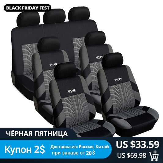 7PCS Track Detail Style Car Seat Covers Set Polyester Fabric Universal Fits Most Cars Covers Car Seat Protector