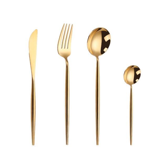 Mirror Gold Forks Spoons Knives Tableware Steel Cutlery Set Stainless Steel Silverware Set Gold Chopstick Spoon Knife Fork Sets