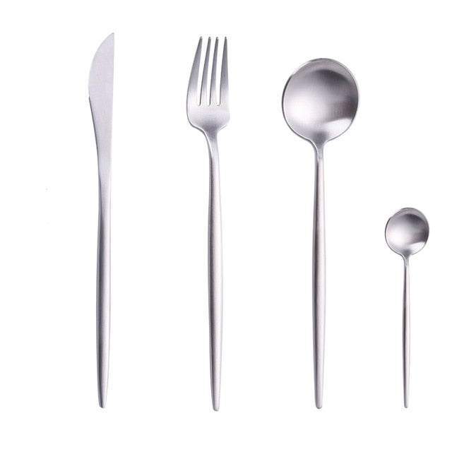 Mirror Gold Forks Spoons Knives Tableware Steel Cutlery Set Stainless Steel Silverware Set Gold Chopstick Spoon Knife Fork Sets