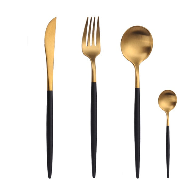 Mirror Gold Forks Spoons Knives Tableware Steel Cutlery Set Stainless Steel Silverware Set Gold Chopstick Spoon Knife Fork Sets