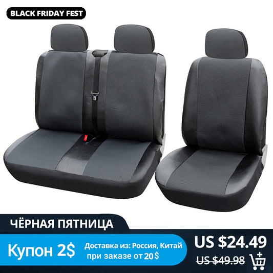 1+2 Seat Covers Car Seat Cover for Transporter/Van, Universal Fit with Artificial Leather,Truck Interior Accessories