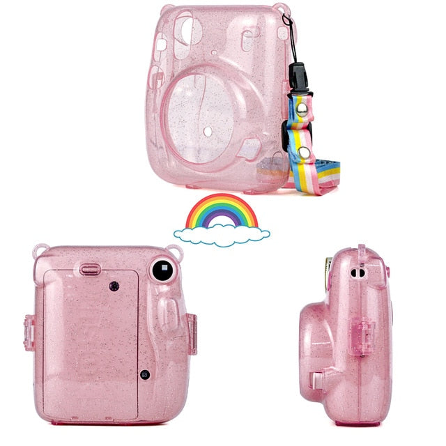 For Fujifilm Instax Mini 11 Instant Film Camera PU Leather Bag Case Cover Shell with Shoulder Strap Pink/Blue/Purple/Gray/White