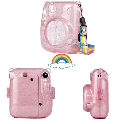 For Fujifilm Instax Mini 11 Instant Film Camera PU Leather Bag Case Cover Shell with Shoulder Strap Pink/Blue/Purple/Gray/White