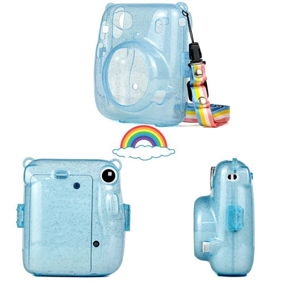 For Fujifilm Instax Mini 11 Instant Film Camera PU Leather Bag Case Cover Shell with Shoulder Strap Pink/Blue/Purple/Gray/White