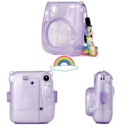 For Fujifilm Instax Mini 11 Instant Film Camera PU Leather Bag Case Cover Shell with Shoulder Strap Pink/Blue/Purple/Gray/White