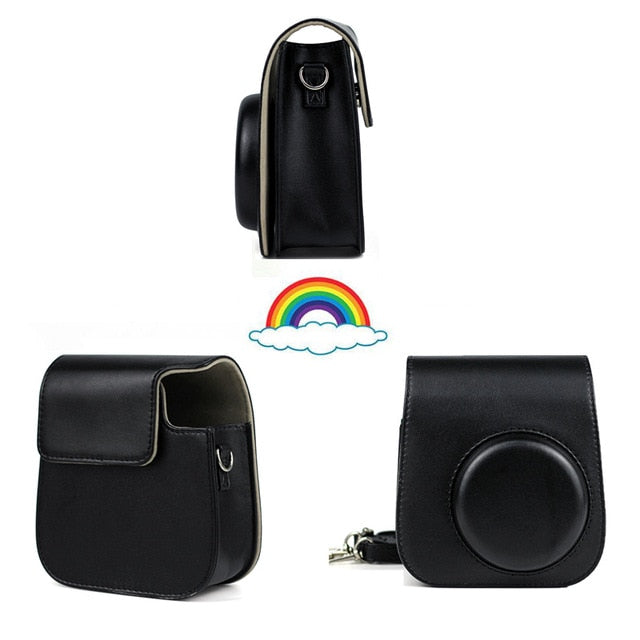 For Fujifilm Instax Mini 11 Instant Film Camera PU Leather Bag Case Cover Shell with Shoulder Strap Pink/Blue/Purple/Gray/White