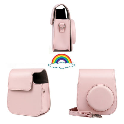 For Fujifilm Instax Mini 11 Instant Film Camera PU Leather Bag Case Cover Shell with Shoulder Strap Pink/Blue/Purple/Gray/White