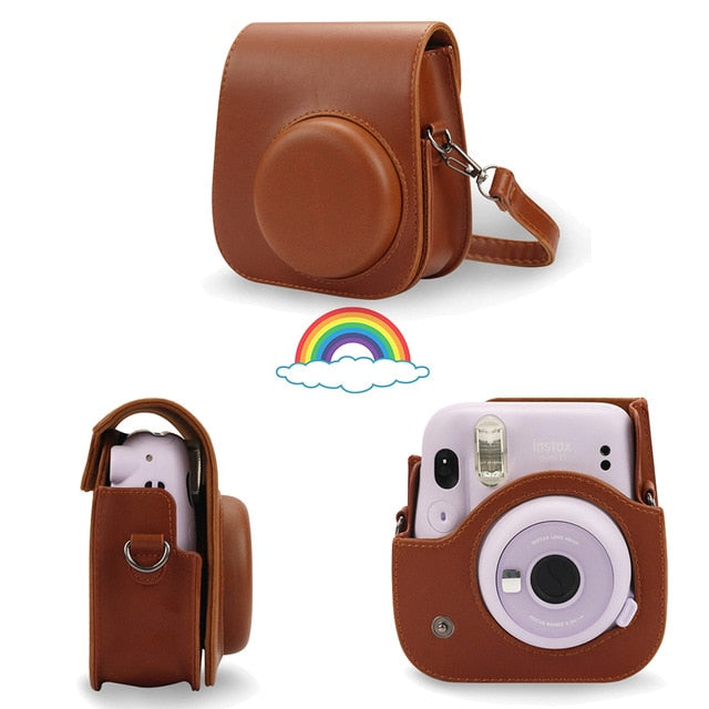 For Fujifilm Instax Mini 11 Instant Film Camera PU Leather Bag Case Cover Shell with Shoulder Strap Pink/Blue/Purple/Gray/White