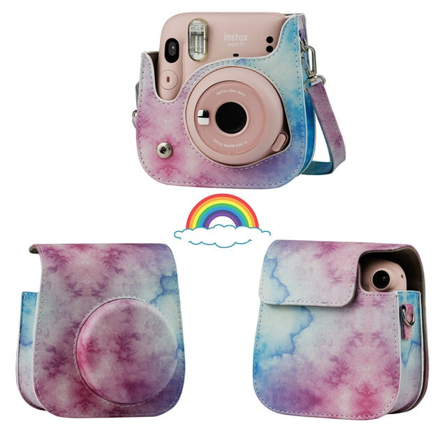 For Fujifilm Instax Mini 11 Instant Film Camera PU Leather Bag Case Cover Shell with Shoulder Strap Pink/Blue/Purple/Gray/White
