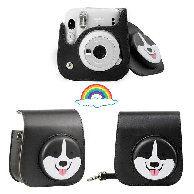 For Fujifilm Instax Mini 11 Instant Film Camera PU Leather Bag Case Cover Shell with Shoulder Strap Pink/Blue/Purple/Gray/White