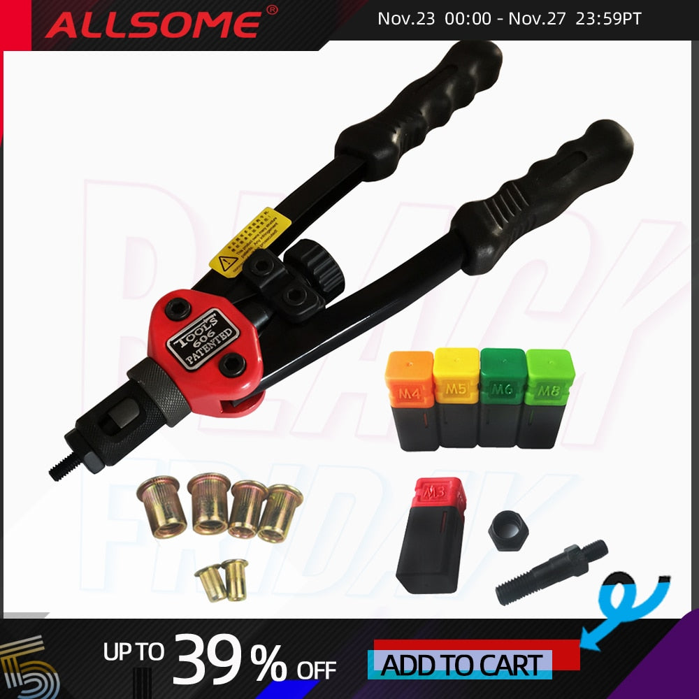 ALLSOME BT-606 RIVET NUT TOOL Hand Blind Riveter Hand Riveter Rivet Gun with 5 Metric Mandrels 50pcs Rivnuts