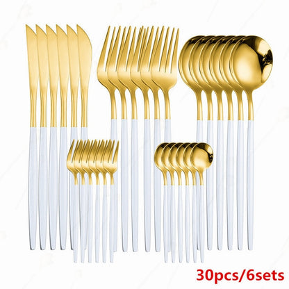 Dinnerware Sets Stainless Steel Cutlery Set Korean Kitchen Mirror Gold Complete Tableware Knife Fork Spoon Dinning table Set