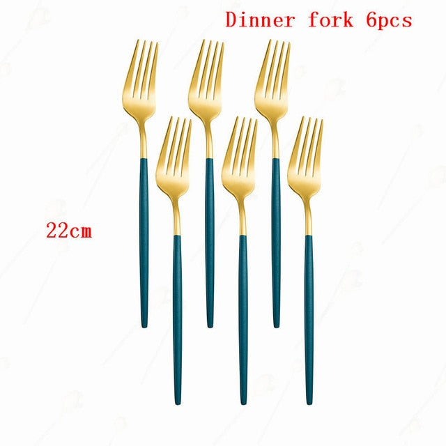 Dinnerware Sets Stainless Steel Cutlery Set Korean Kitchen Mirror Gold Complete Tableware Knife Fork Spoon Dinning table Set