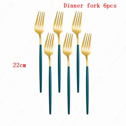 Dinnerware Sets Stainless Steel Cutlery Set Korean Kitchen Mirror Gold Complete Tableware Knife Fork Spoon Dinning table Set