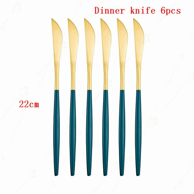 Dinnerware Sets Stainless Steel Cutlery Set Korean Kitchen Mirror Gold Complete Tableware Knife Fork Spoon Dinning table Set