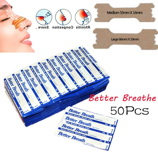 50 Pcs Breathe Nasal Strips Right Way Stop Snoring Anti Snoring Strips Easier Better Breathe Health Care