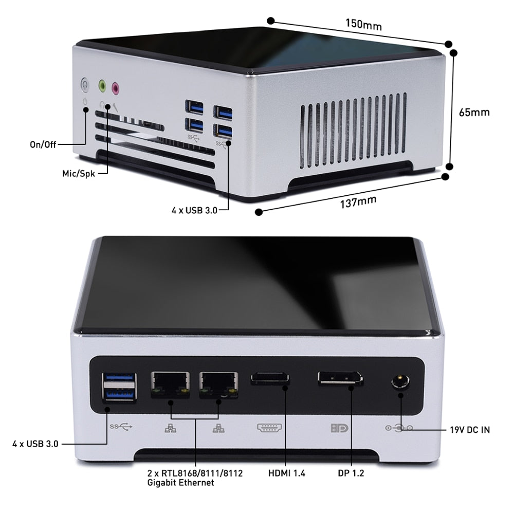 hot sale cheap Mini desktop gaming PC Intel Core i7 7820HK i5 7440HQ Dual M.2 NVME SSD HDMI DP windows10 Pro Linux Tiny computer