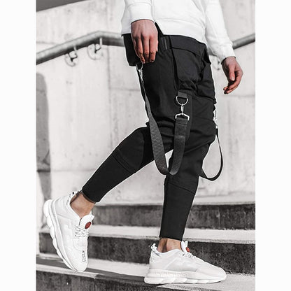 Hip Hop Boy Multi-pocket Elastic Waist Design Harem Pant Men Streetwear Punk Casual Trousers Jogger Male Dancing Black Pants