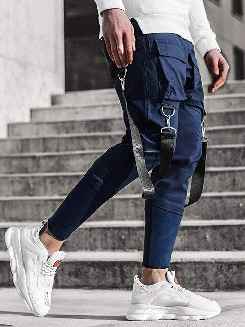 Hip Hop Boy Multi-pocket Elastic Waist Design Harem Pant Men Streetwear Punk Casual Trousers Jogger Male Dancing Black Pants